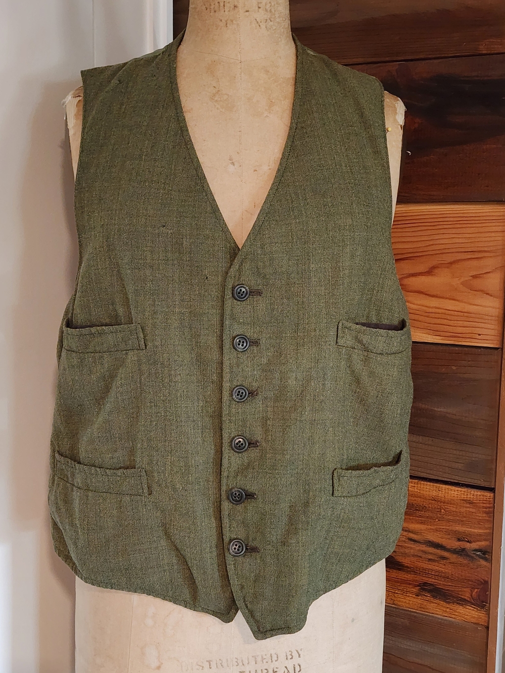 Vintage 1940's Wool 4 Pocket Button-Front Vest